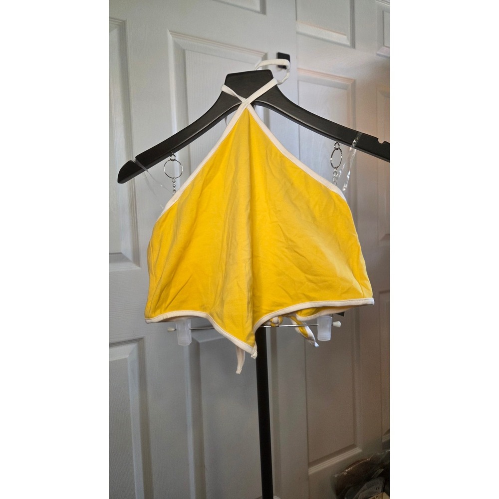 Wild Fable Yellow Gold Halter Handkerchief Hem Tie Back Crop Top Small NWT